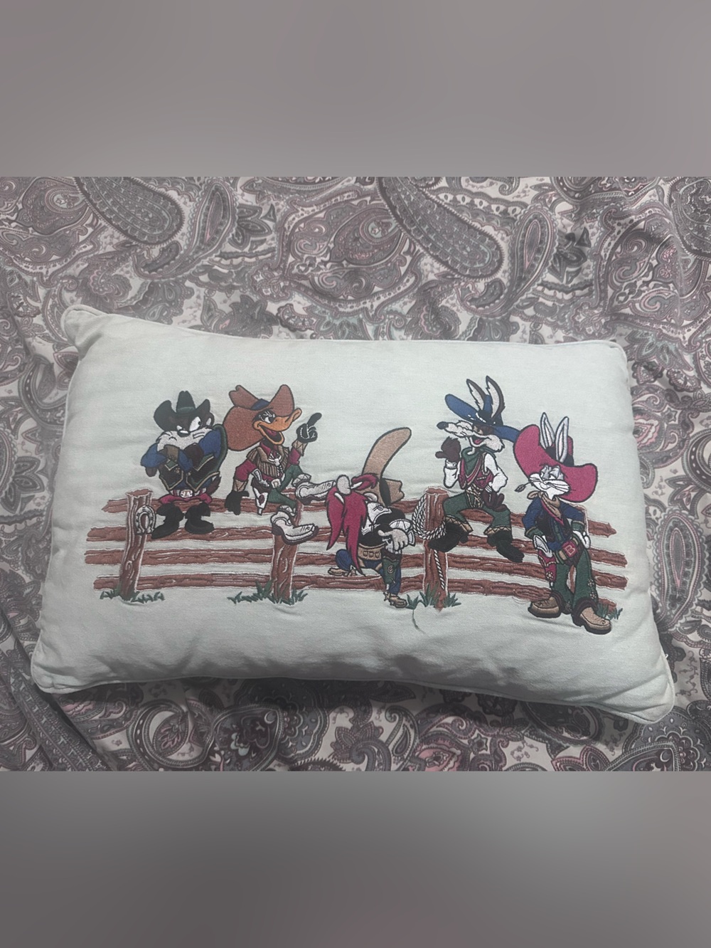 White Cartoon Embroidered Decorative Pillow - Classic Western Characters